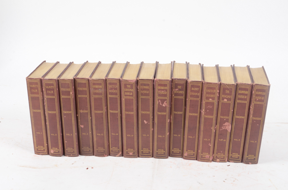 Antique Special Biographical Editions of Assorted Fiction by William Makepeace Thackeray including Contributions to "Vanity Fair" and "Punch" Magazines