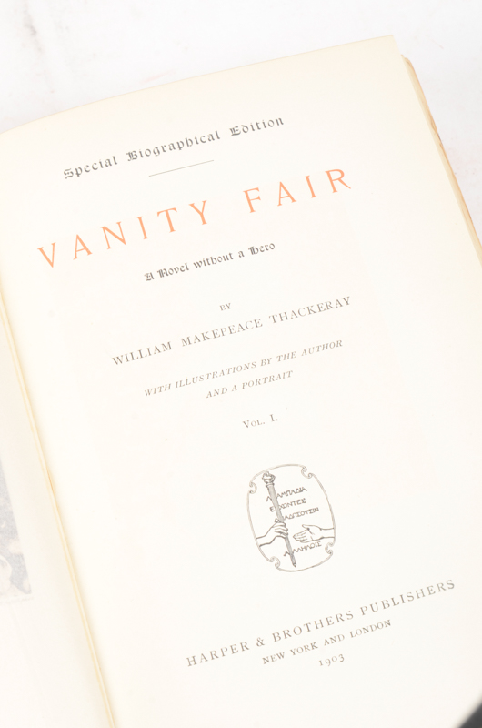 Antique Special Biographical Editions of Assorted Fiction by William Makepeace Thackeray including Contributions to "Vanity Fair" and "Punch" Magazines