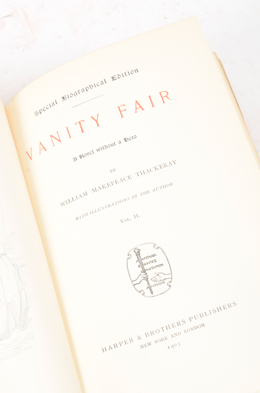 Antique Special Biographical Editions of Assorted Fiction by William Makepeace Thackeray including Contributions to "Vanity Fair" and "Punch" Magazines