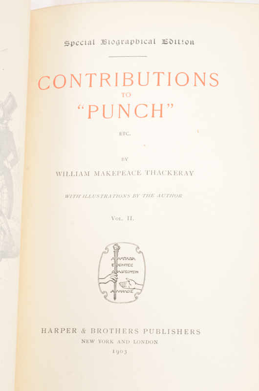 Antique Special Biographical Editions of Assorted Fiction by William Makepeace Thackeray including Contributions to "Vanity Fair" and "Punch" Magazines