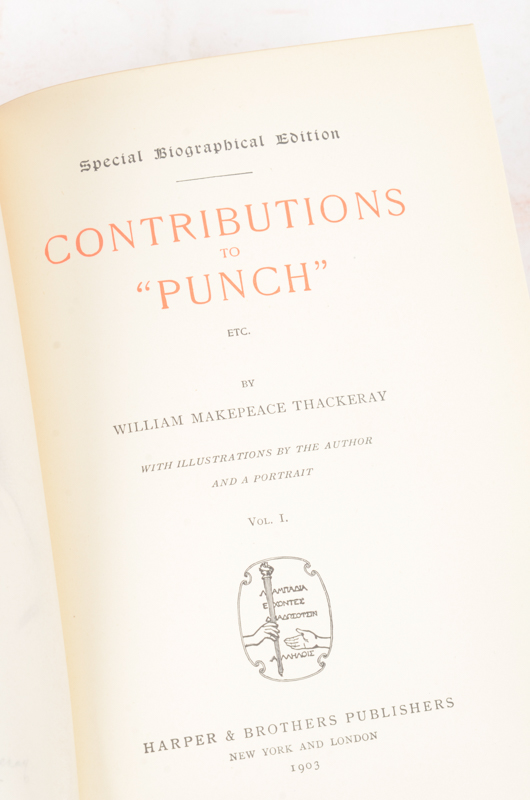 Antique Special Biographical Editions of Assorted Fiction by William Makepeace Thackeray including Contributions to "Vanity Fair" and "Punch" Magazines
