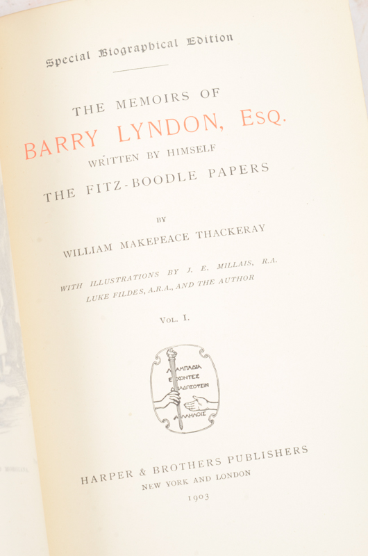 Antique Special Biographical Editions of Assorted Fiction by William Makepeace Thackeray including Contributions to "Vanity Fair" and "Punch" Magazines