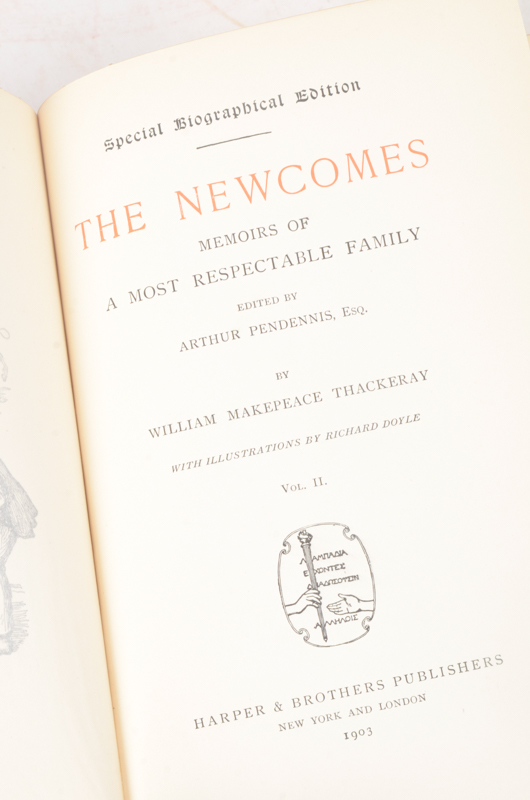 Antique Special Biographical Editions of Assorted Fiction by William Makepeace Thackeray including Contributions to "Vanity Fair" and "Punch" Magazines