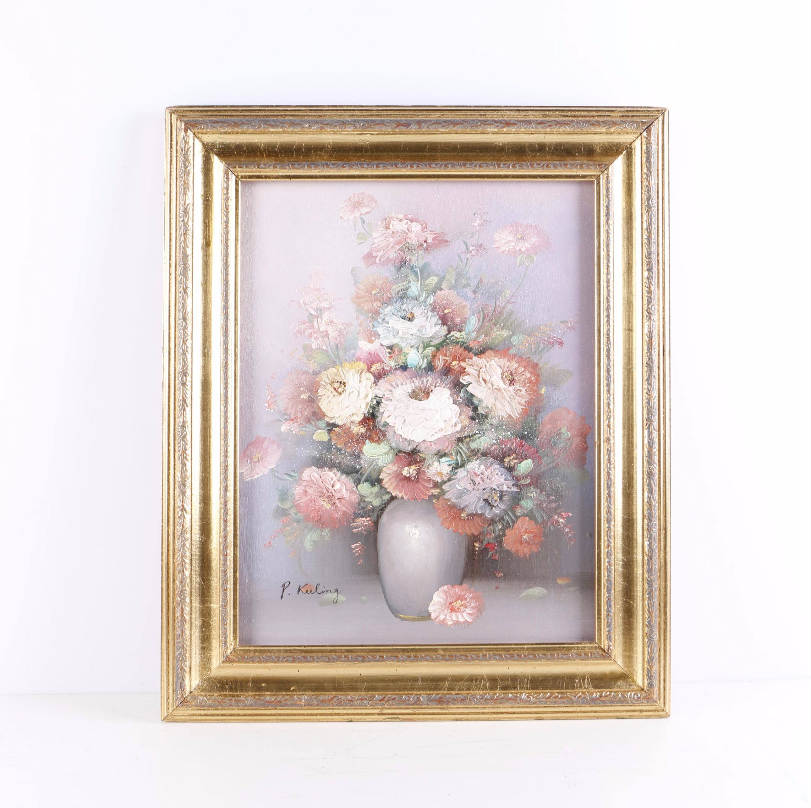 P. Keeling Oil Painting on Canvas of Flowers