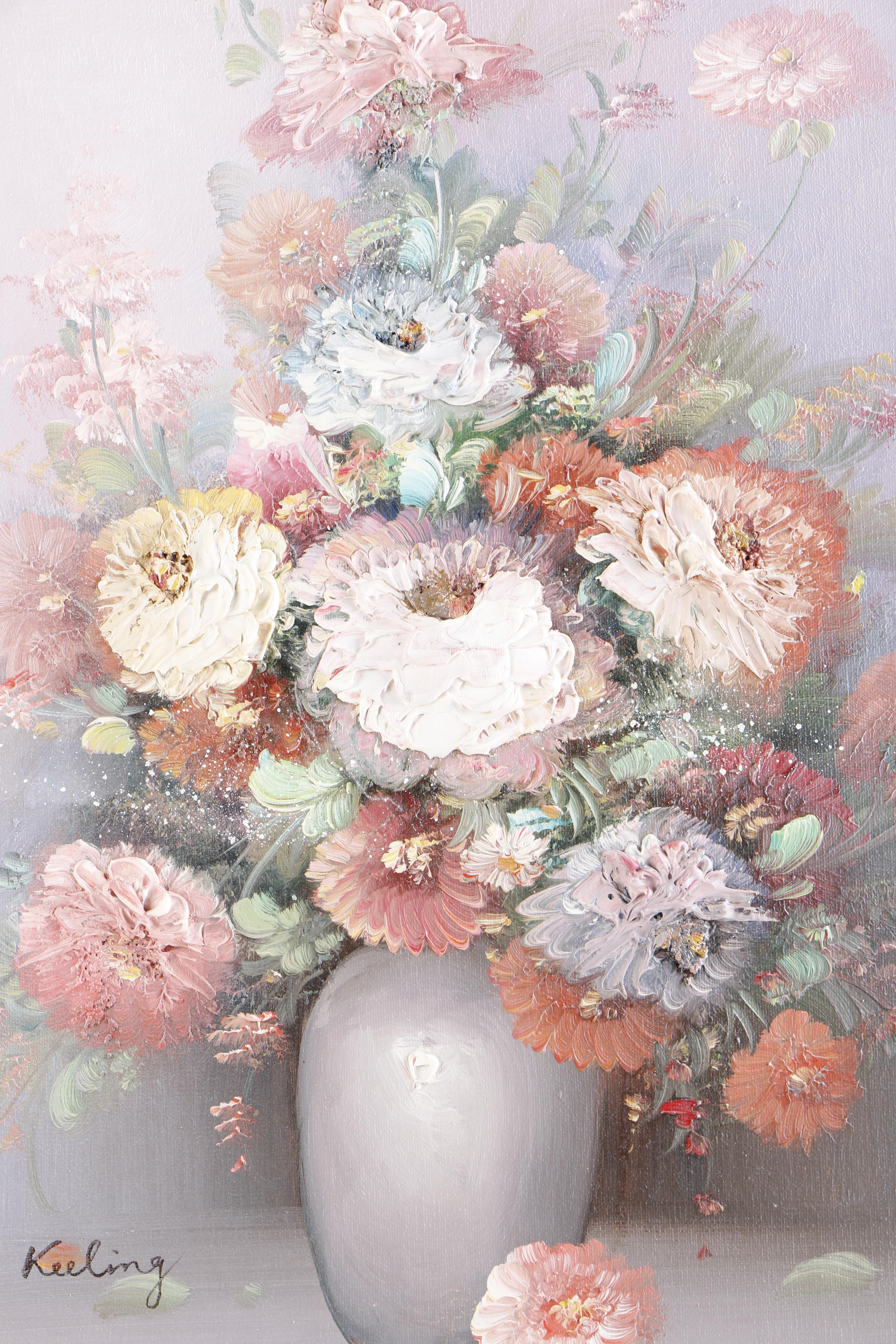 P. Keeling Oil Painting on Canvas of Flowers