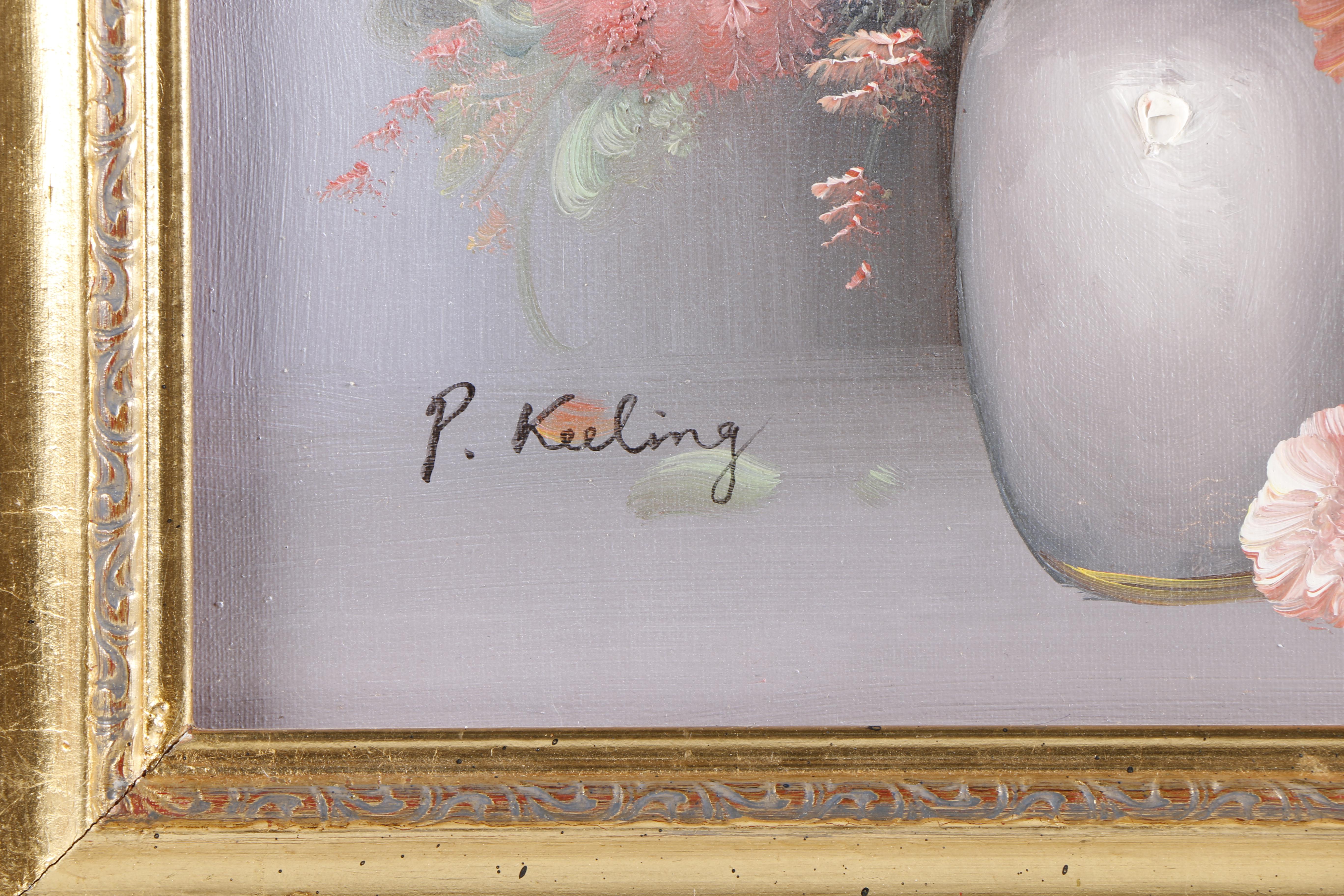 P. Keeling Oil Painting on Canvas of Flowers