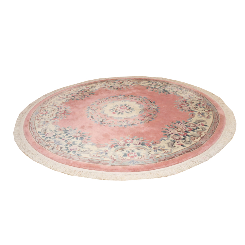Hand-Knotted Chinese Carved Floral Round Area Rug