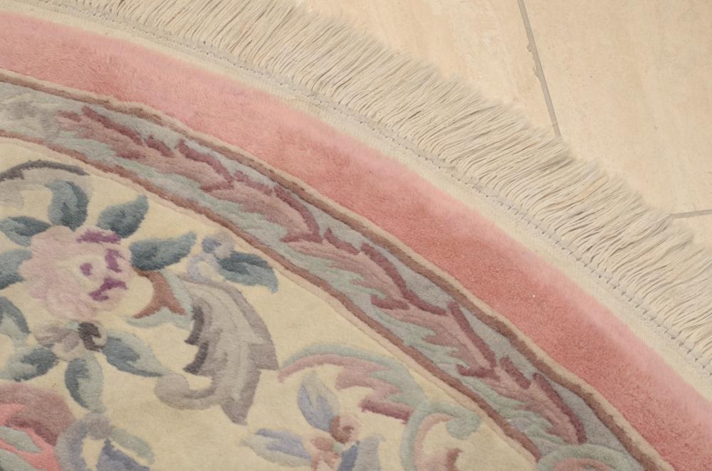 Hand-Knotted Chinese Carved Floral Round Area Rug