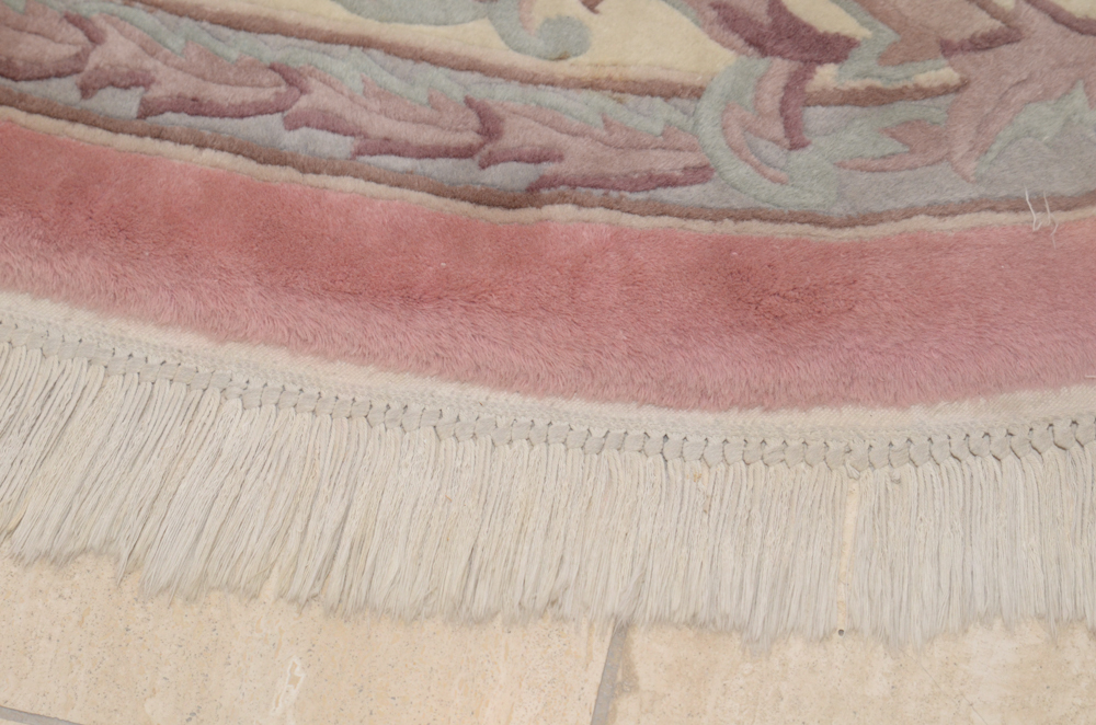 Hand-Knotted Chinese Carved Floral Round Area Rug