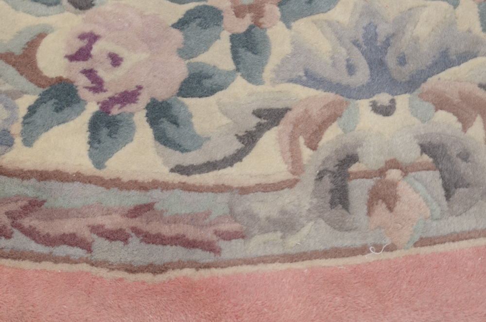 Hand-Knotted Chinese Carved Floral Round Area Rug