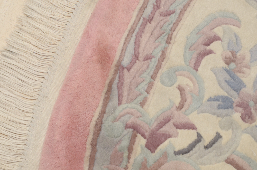 Hand-Knotted Chinese Carved Floral Round Area Rug