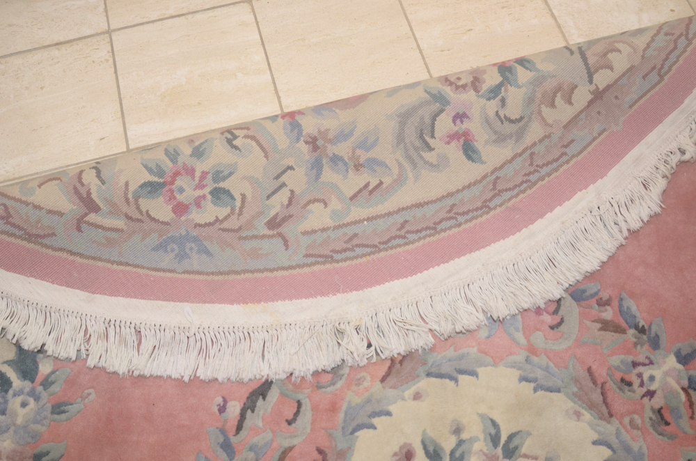 Hand-Knotted Chinese Carved Floral Round Area Rug