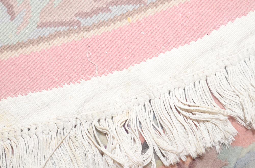 Hand-Knotted Chinese Carved Floral Round Area Rug