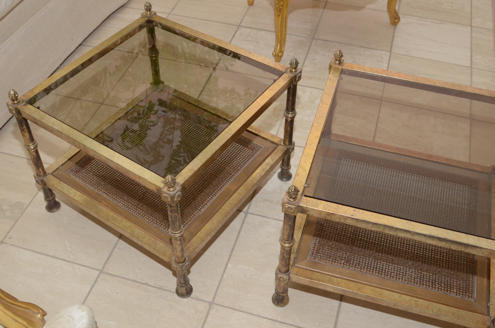 Gilt Metal Side Table With Glass Tops