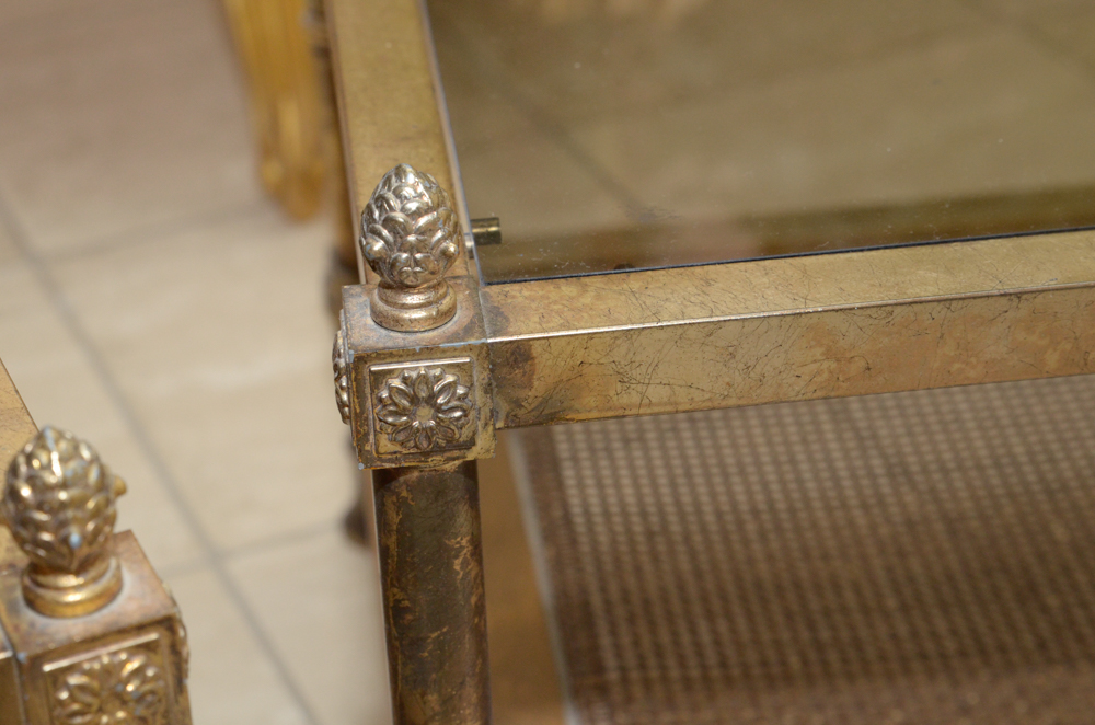 Gilt Metal Side Table With Glass Tops