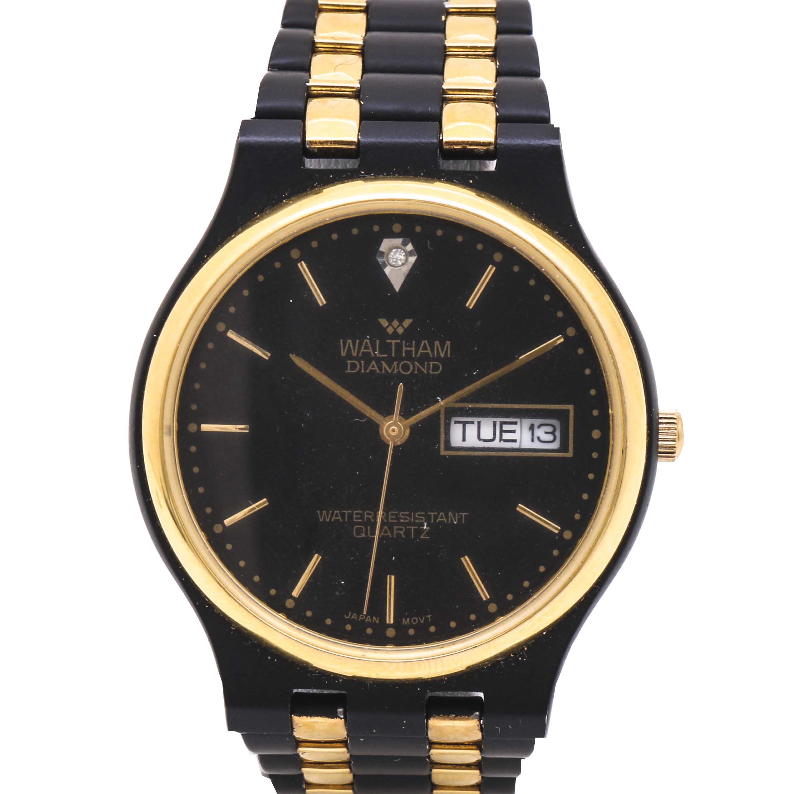 Waltham Diamond Black and Gold Tone Watch