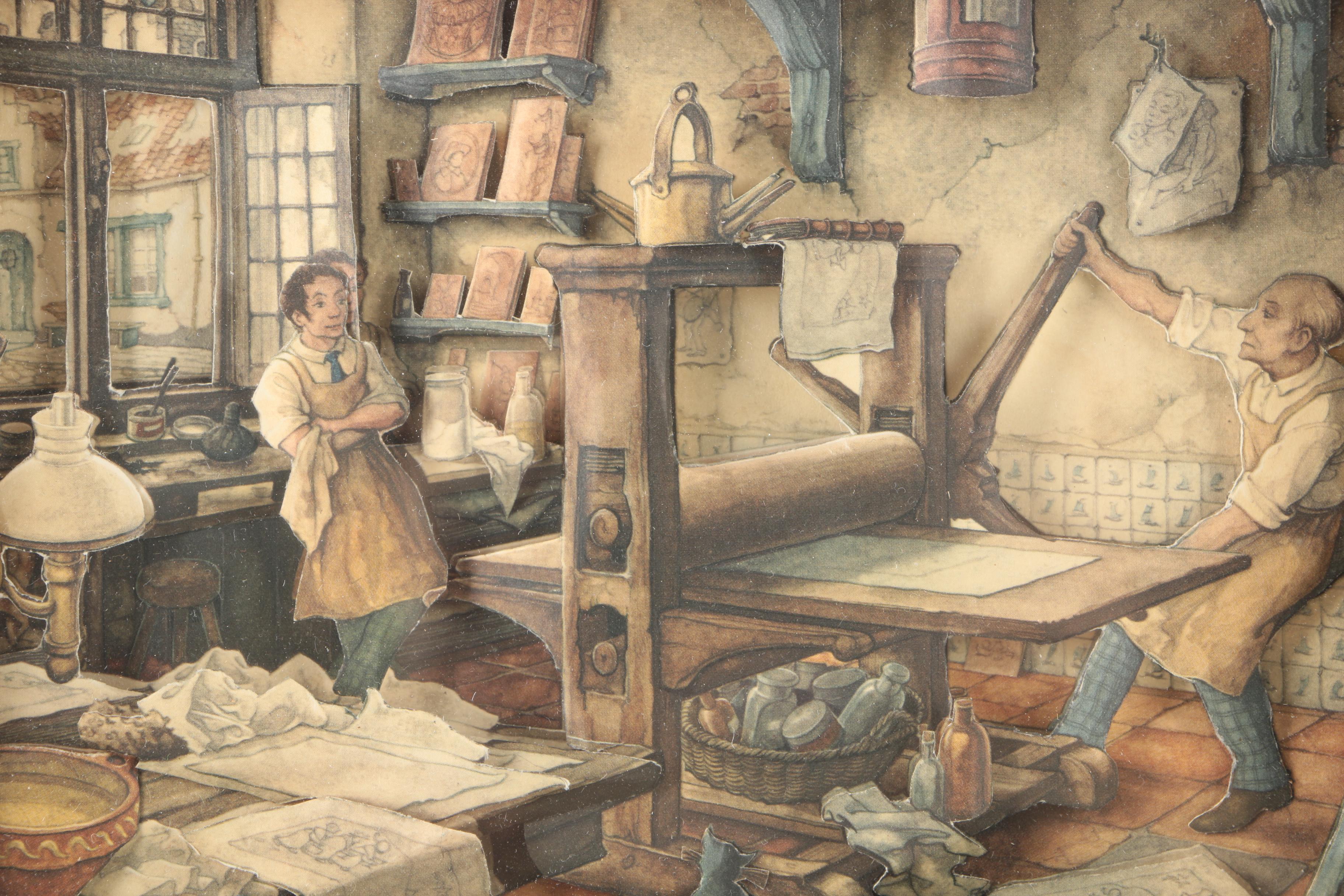 After Anton Pieck 3D Decoupage Collages With Offset Lithographs in Shadow Boxes