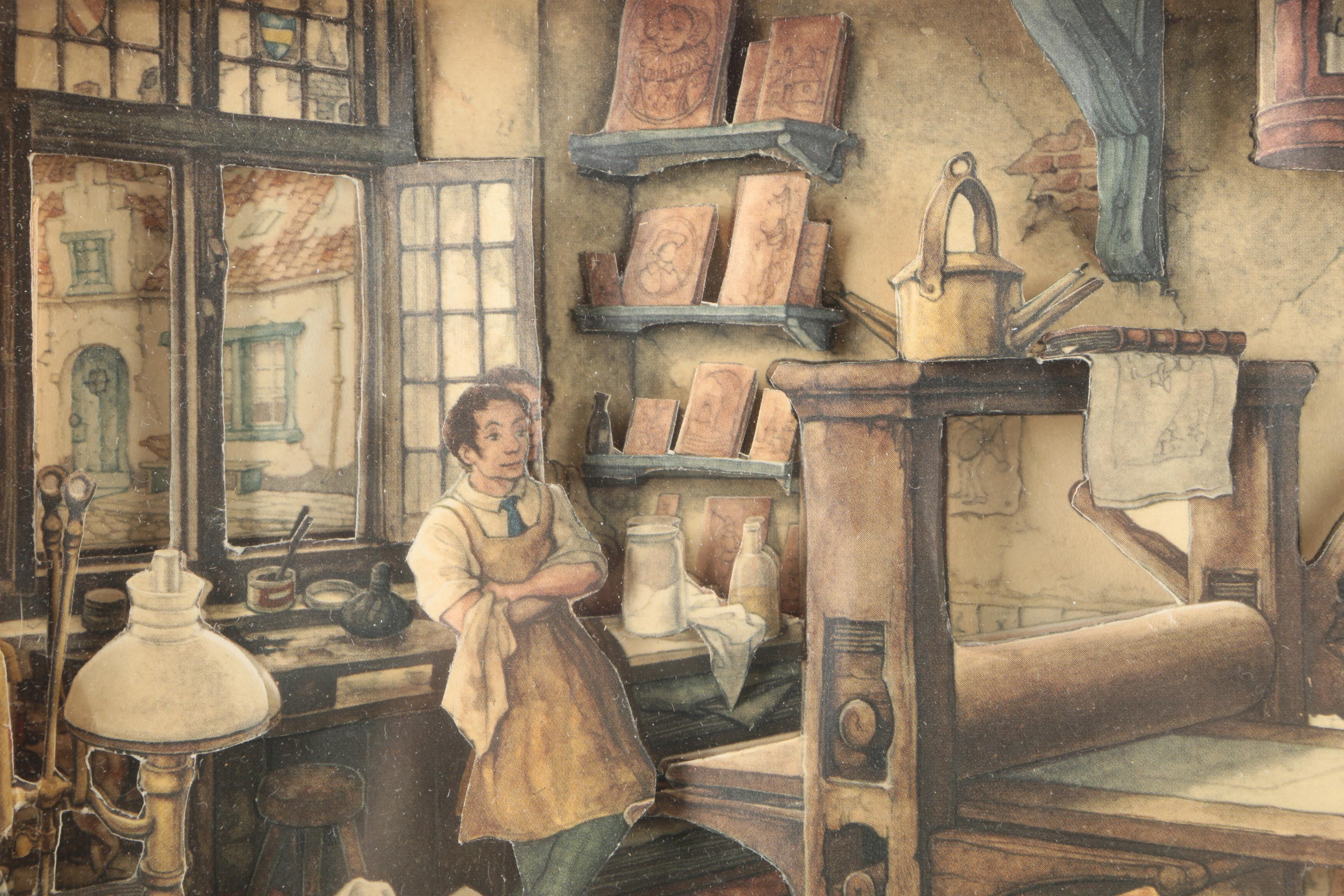 After Anton Pieck 3D Decoupage Collages With Offset Lithographs in Shadow Boxes