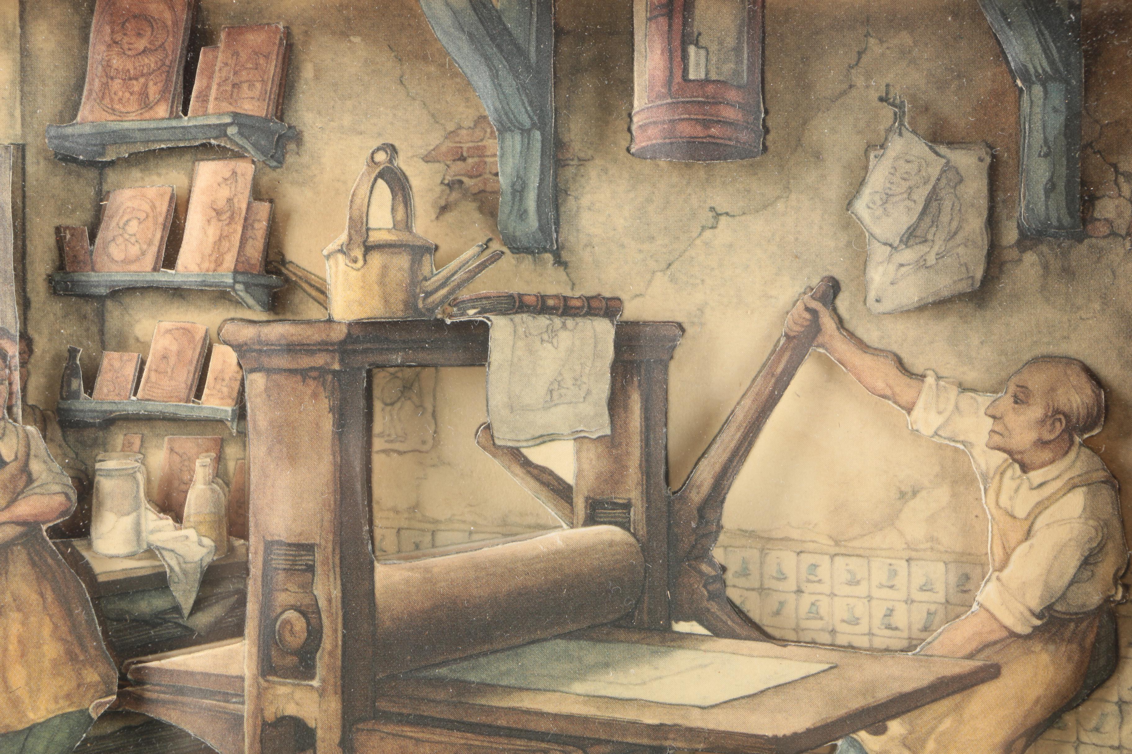 After Anton Pieck 3D Decoupage Collages With Offset Lithographs in Shadow Boxes