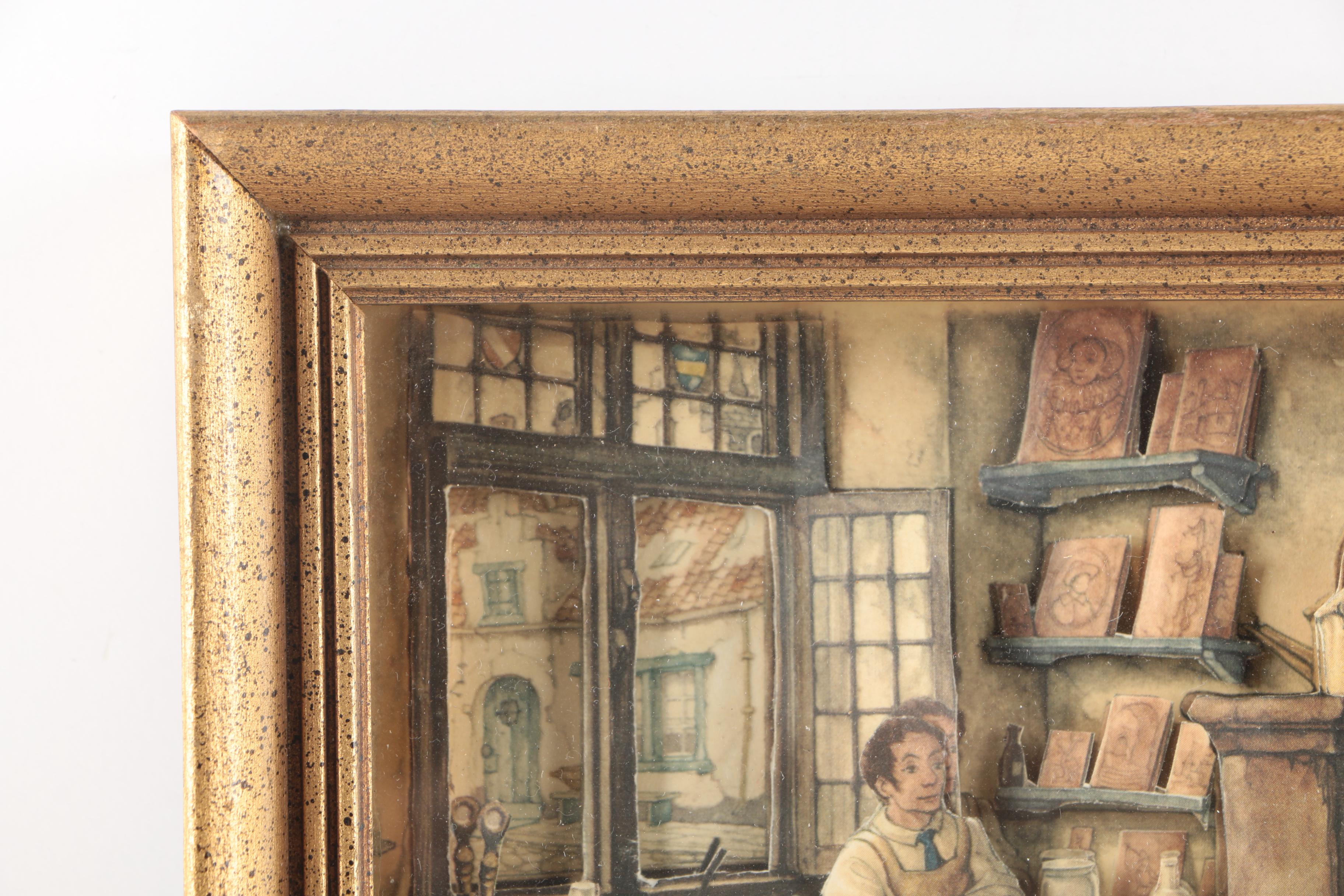 After Anton Pieck 3D Decoupage Collages With Offset Lithographs in Shadow Boxes