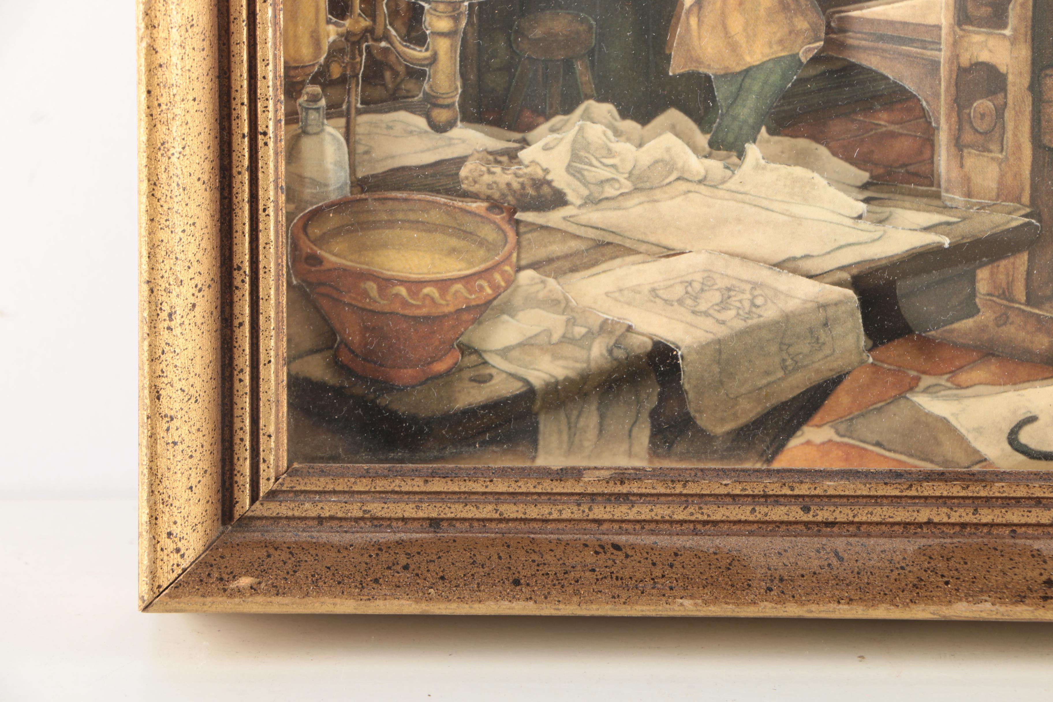 After Anton Pieck 3D Decoupage Collages With Offset Lithographs in Shadow Boxes