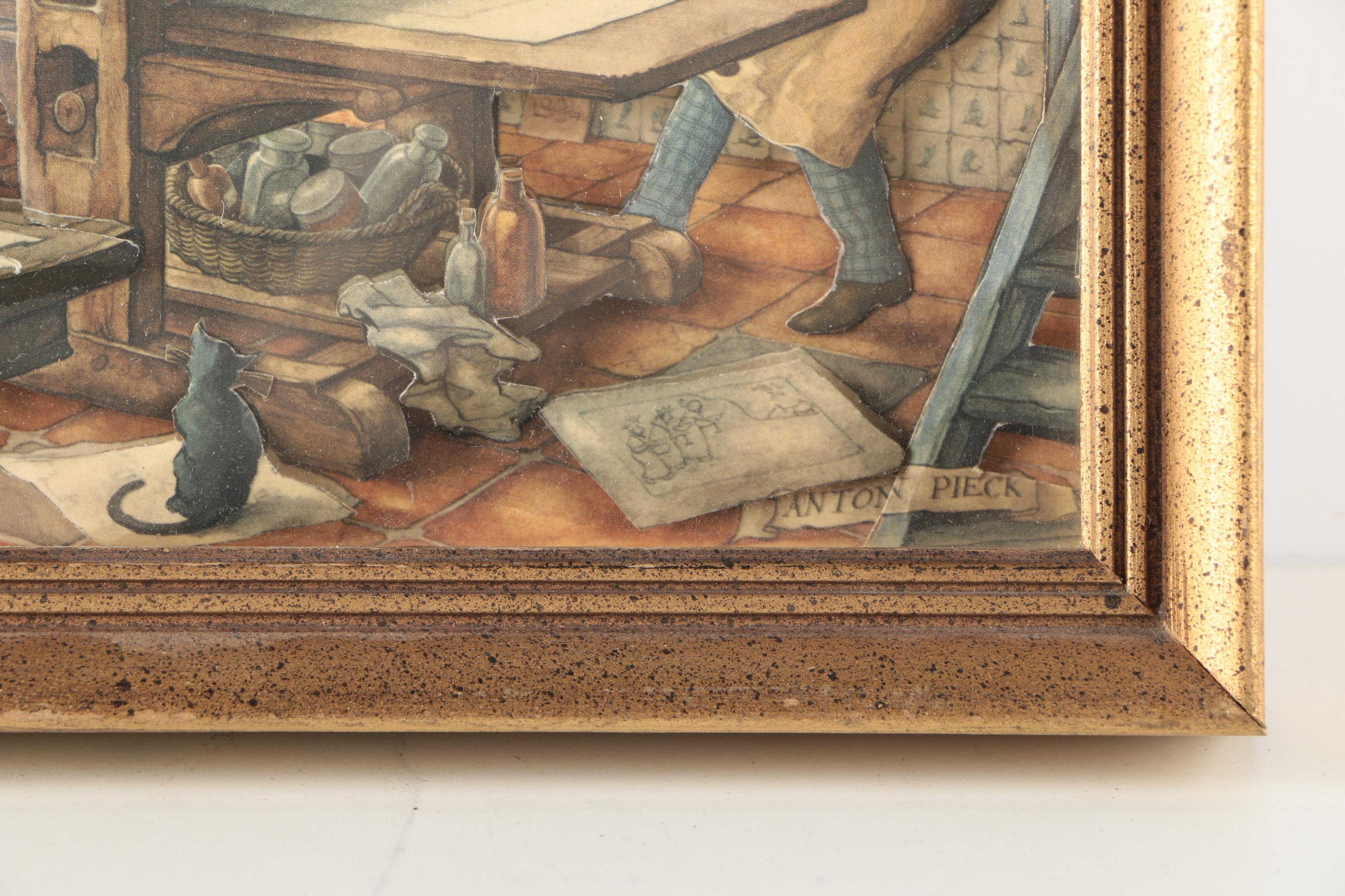 After Anton Pieck 3D Decoupage Collages With Offset Lithographs in Shadow Boxes