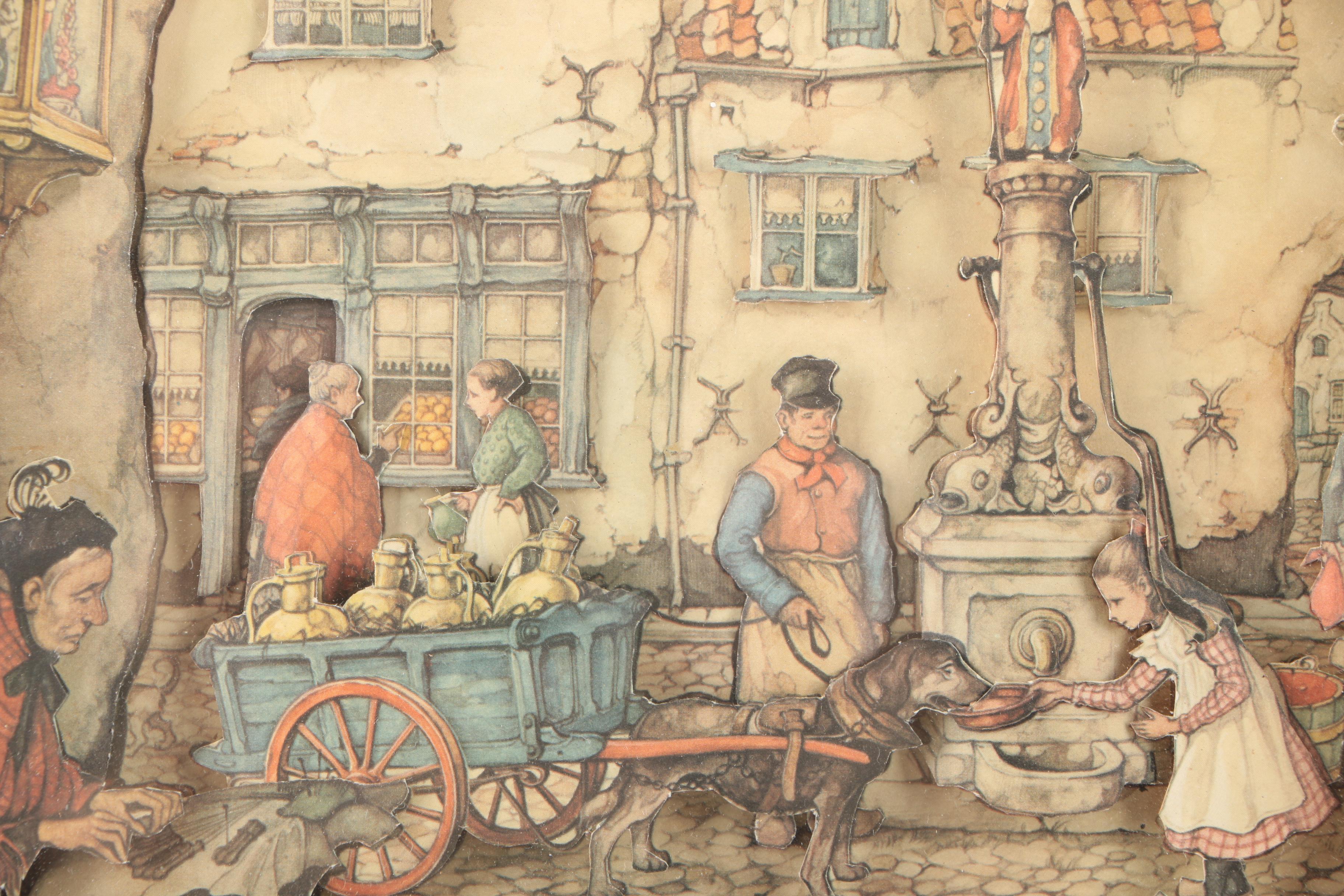 After Anton Pieck 3D Decoupage Collages With Offset Lithographs in Shadow Boxes