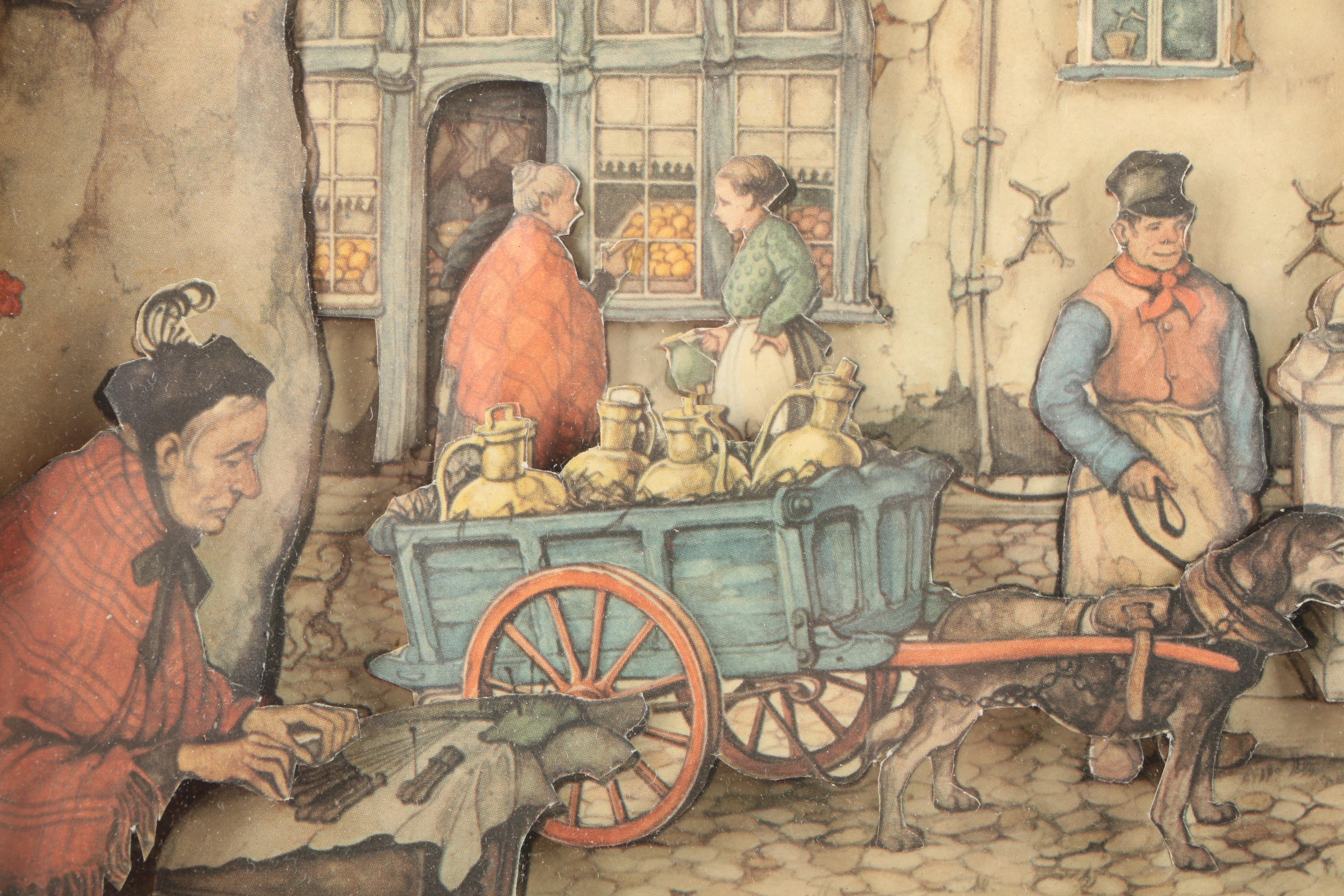 After Anton Pieck 3D Decoupage Collages With Offset Lithographs in Shadow Boxes