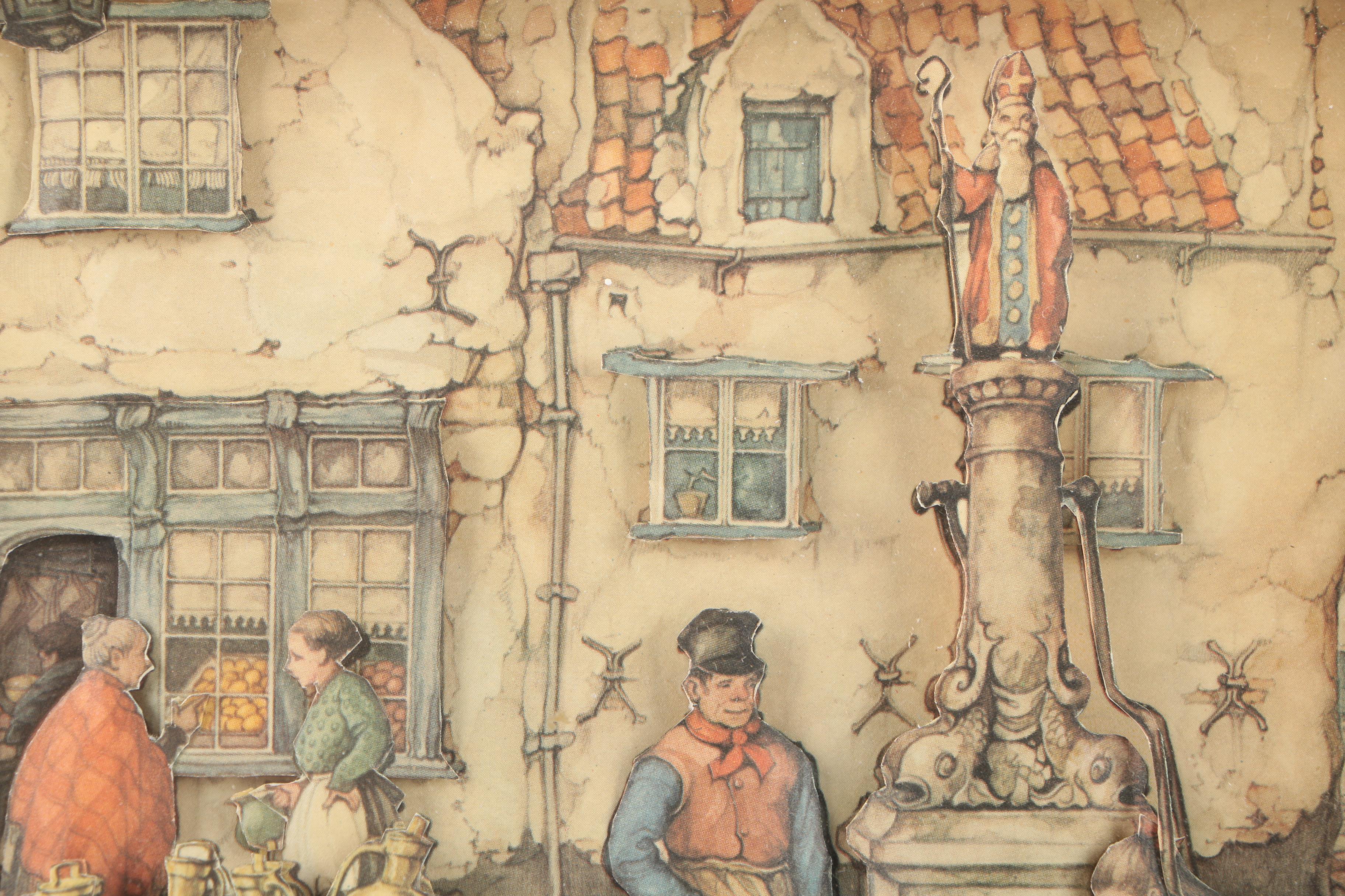 After Anton Pieck 3D Decoupage Collages With Offset Lithographs in Shadow Boxes