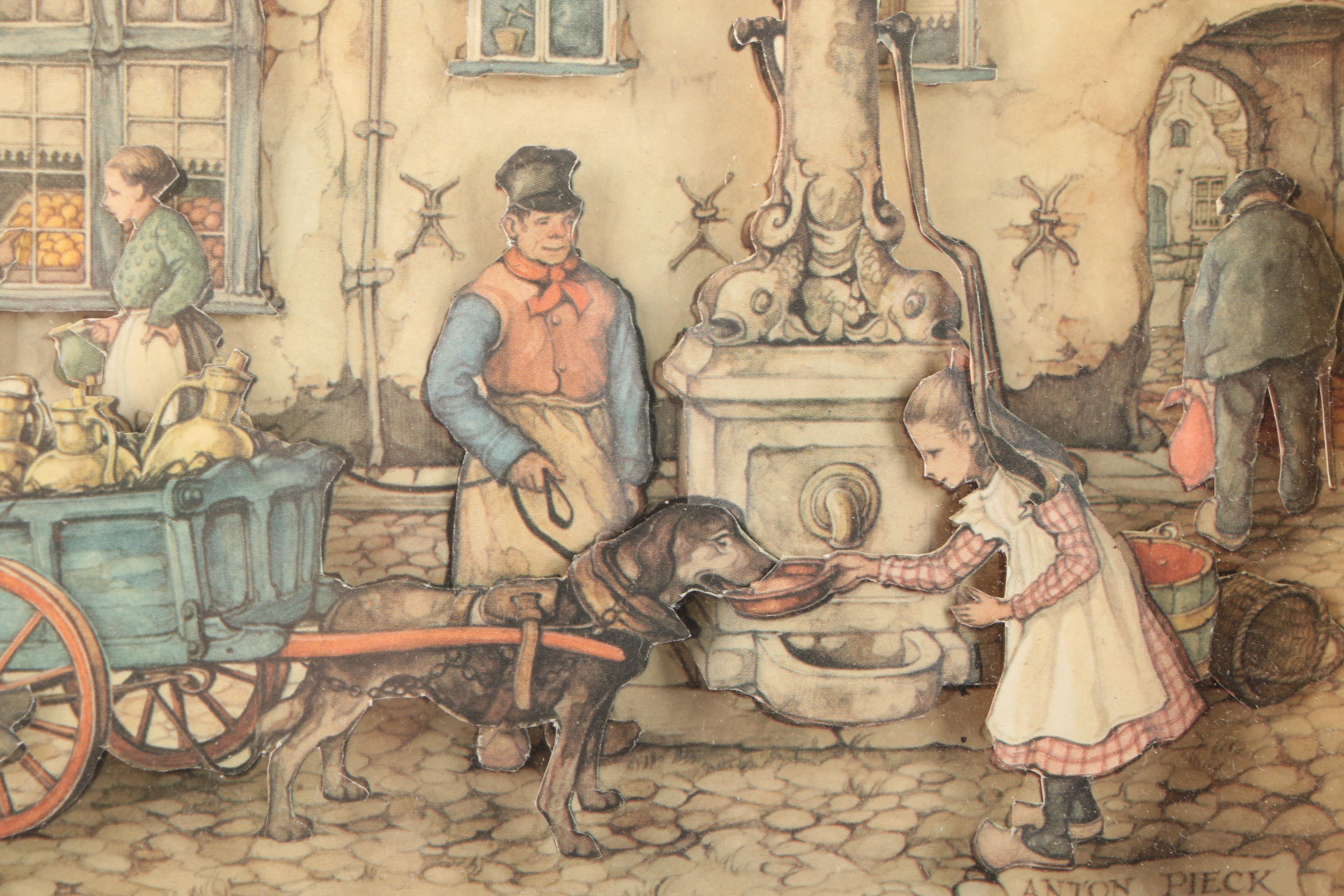 After Anton Pieck 3D Decoupage Collages With Offset Lithographs in Shadow Boxes