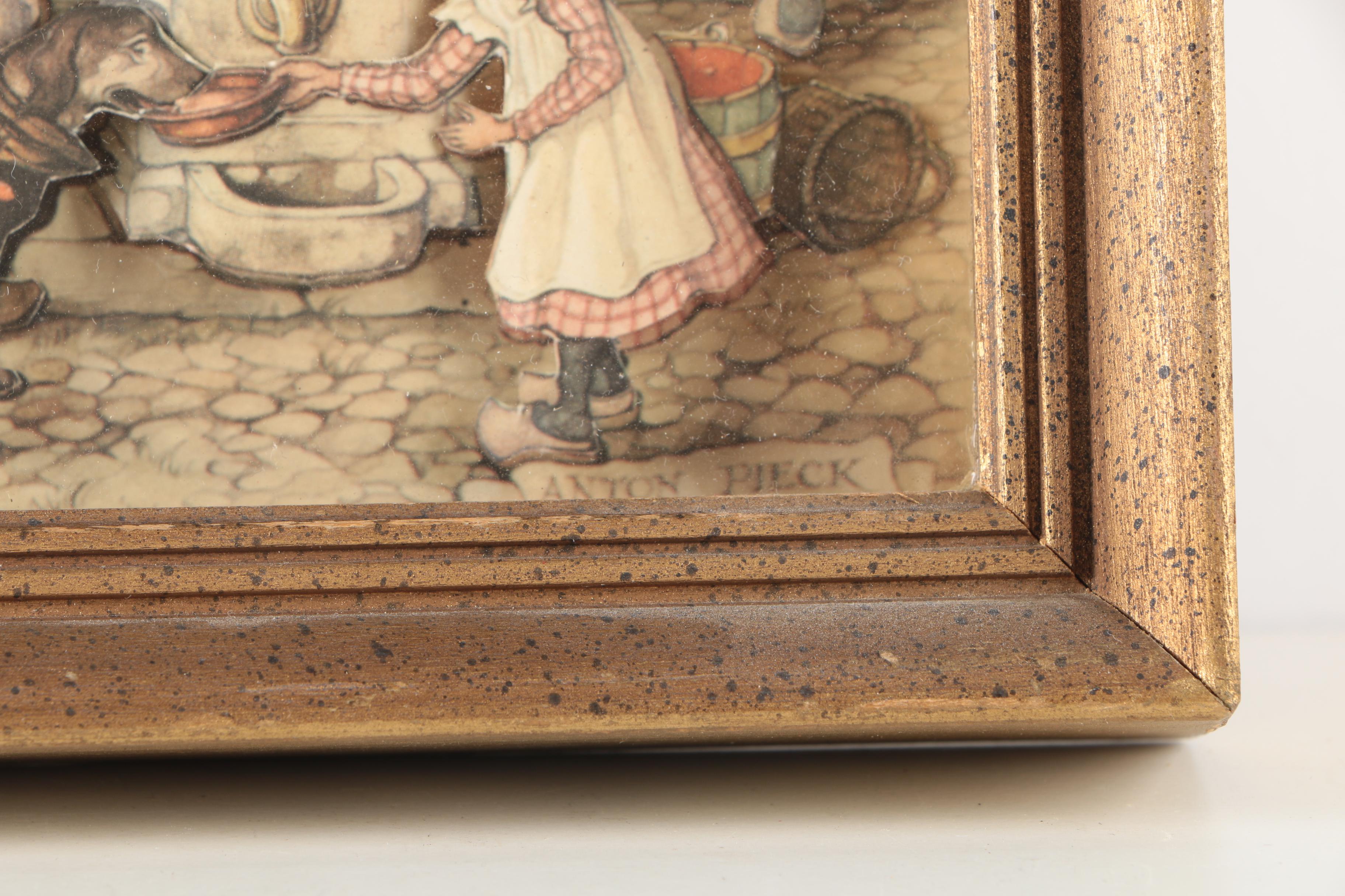 After Anton Pieck 3D Decoupage Collages With Offset Lithographs in Shadow Boxes