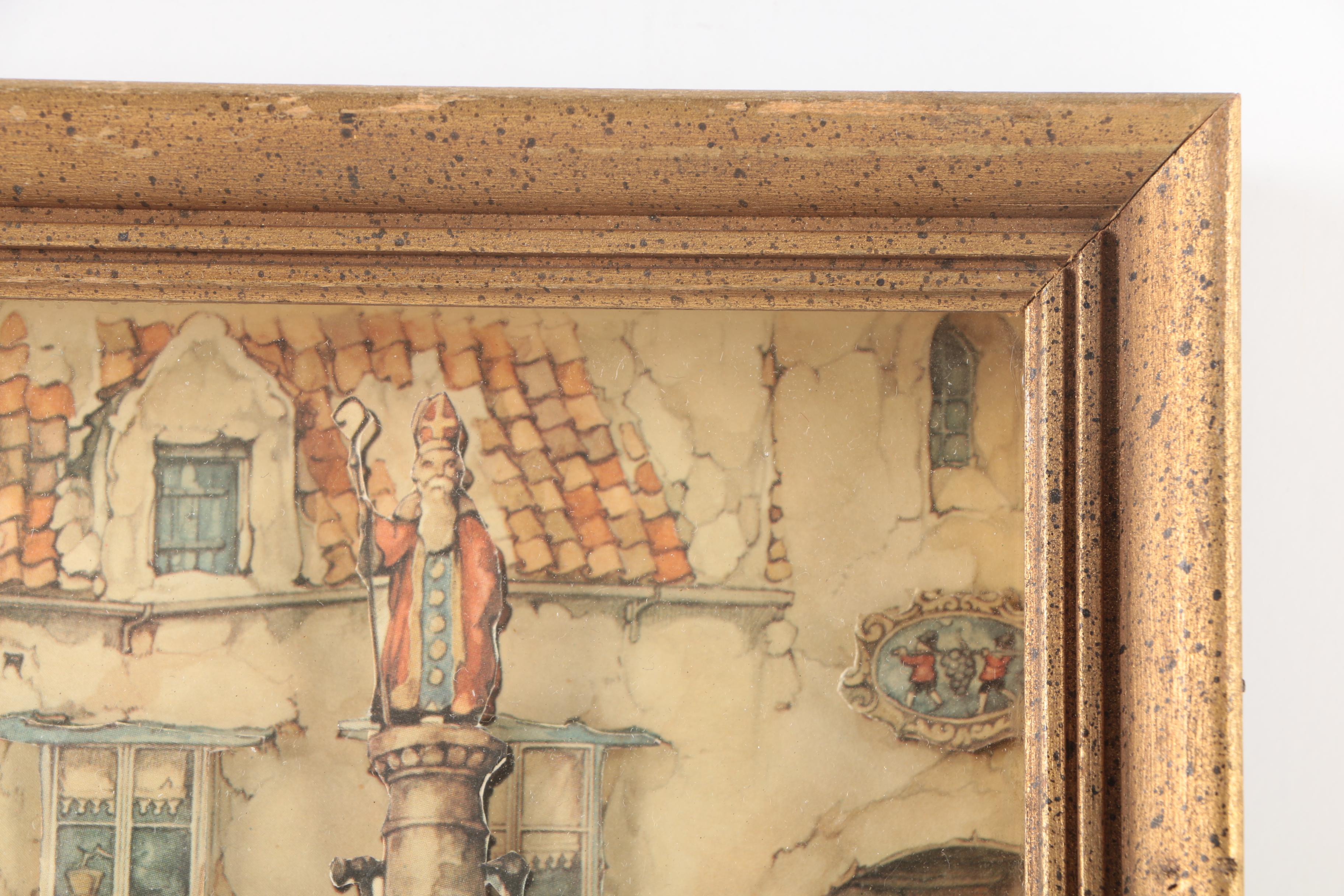 After Anton Pieck 3D Decoupage Collages With Offset Lithographs in Shadow Boxes