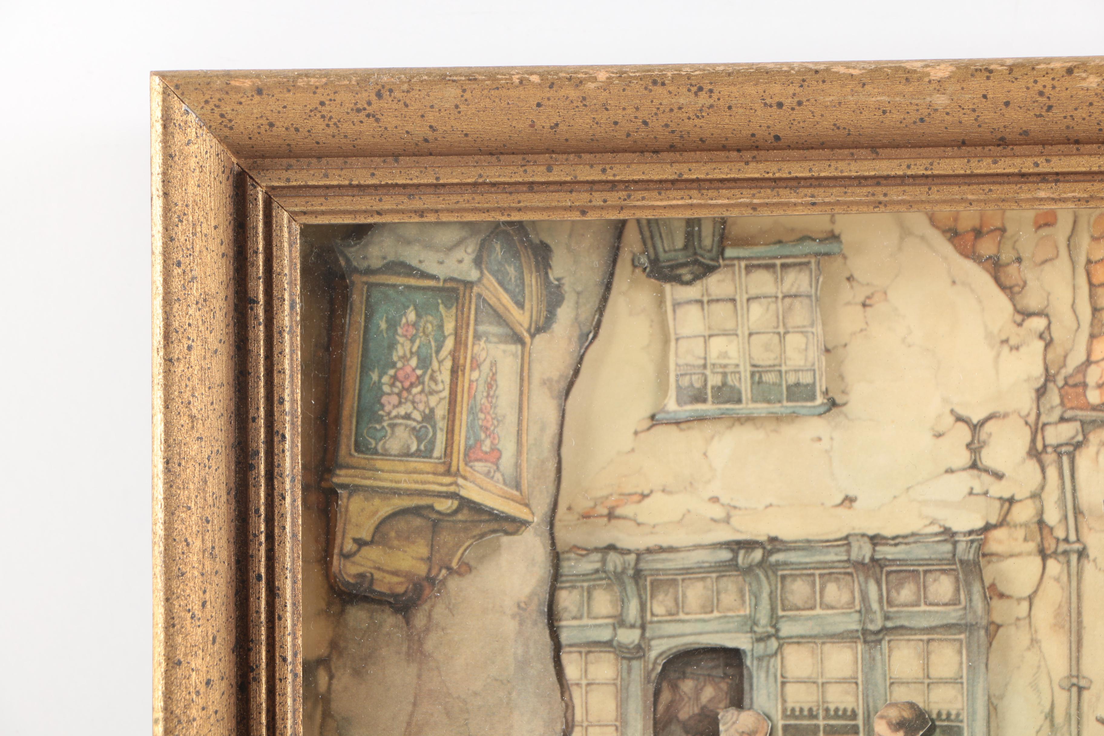 After Anton Pieck 3D Decoupage Collages With Offset Lithographs in Shadow Boxes