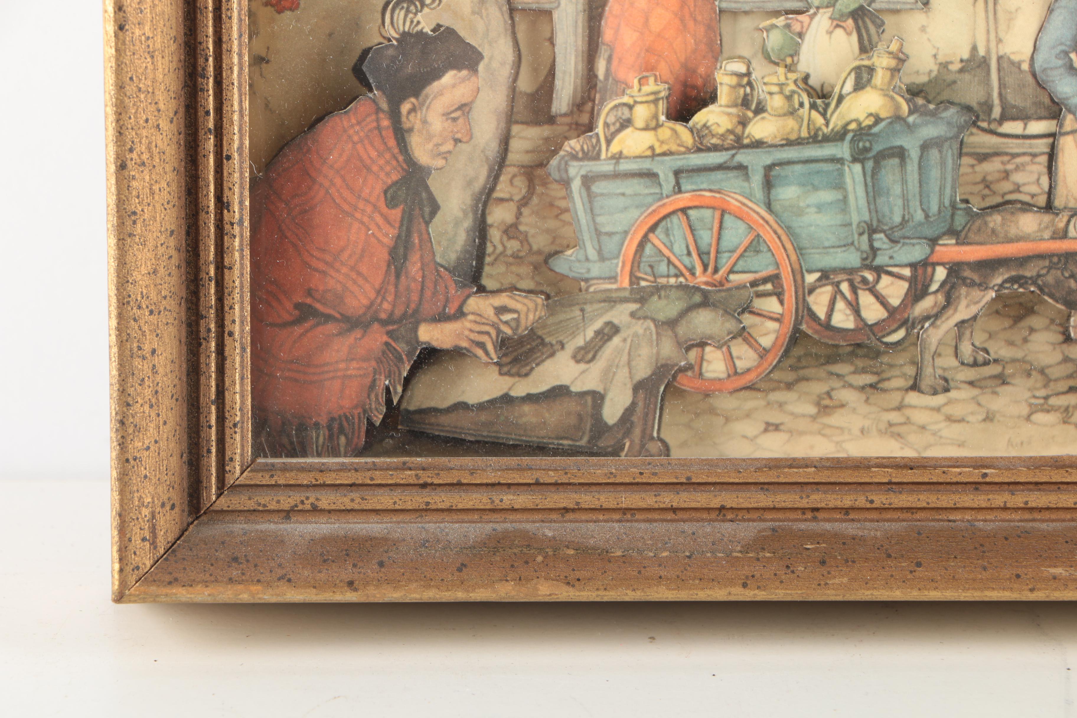 After Anton Pieck 3D Decoupage Collages With Offset Lithographs in Shadow Boxes