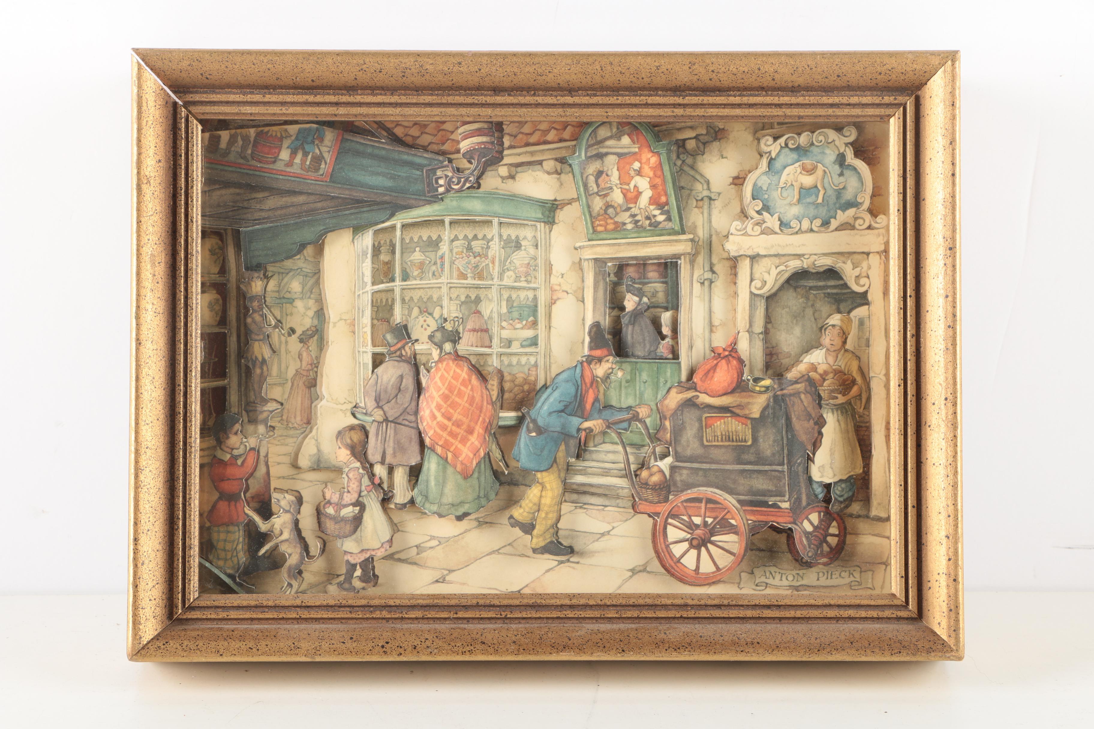 After Anton Pieck 3D Decoupage Collages With Offset Lithographs in Shadow Boxes