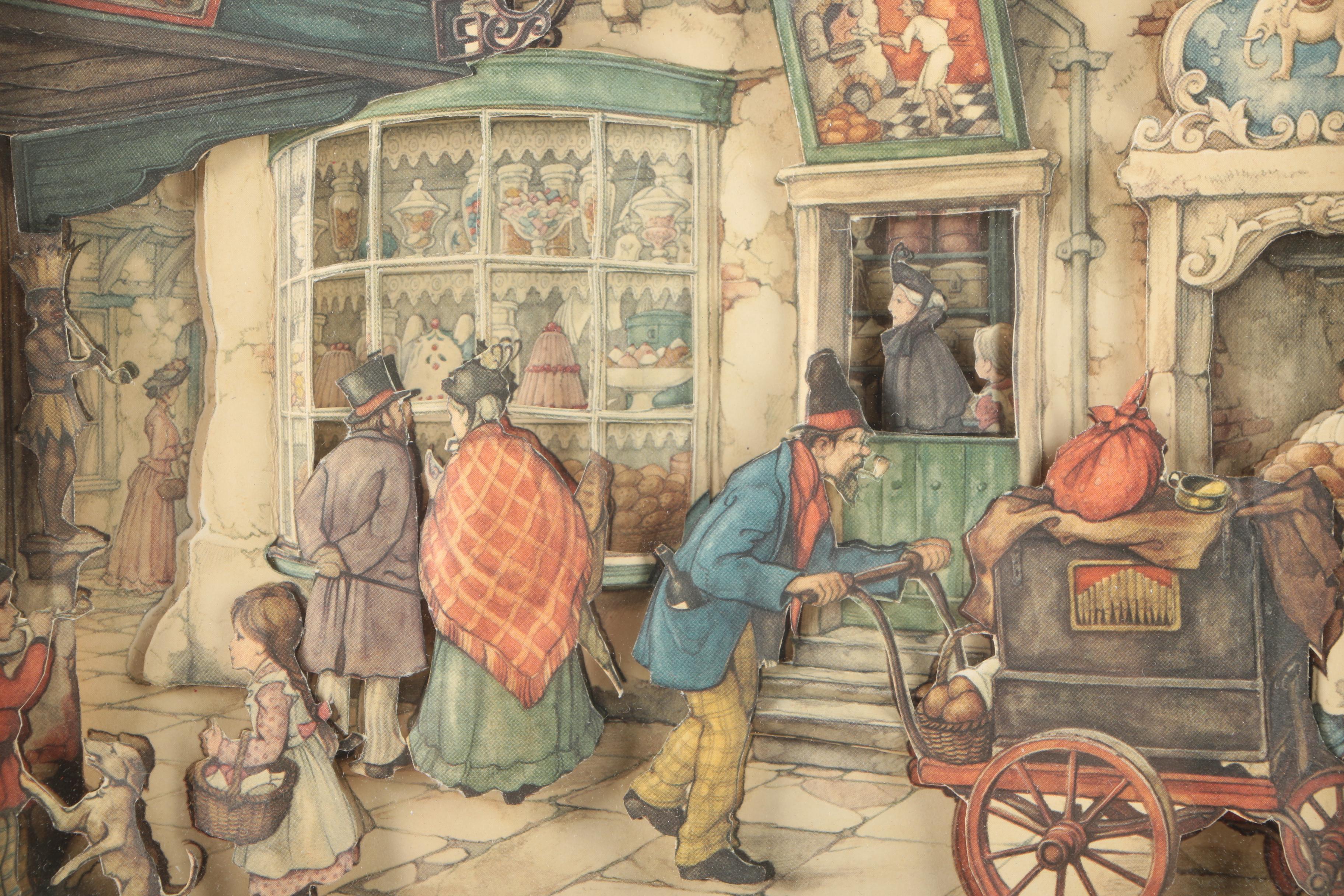 After Anton Pieck 3D Decoupage Collages With Offset Lithographs in Shadow Boxes