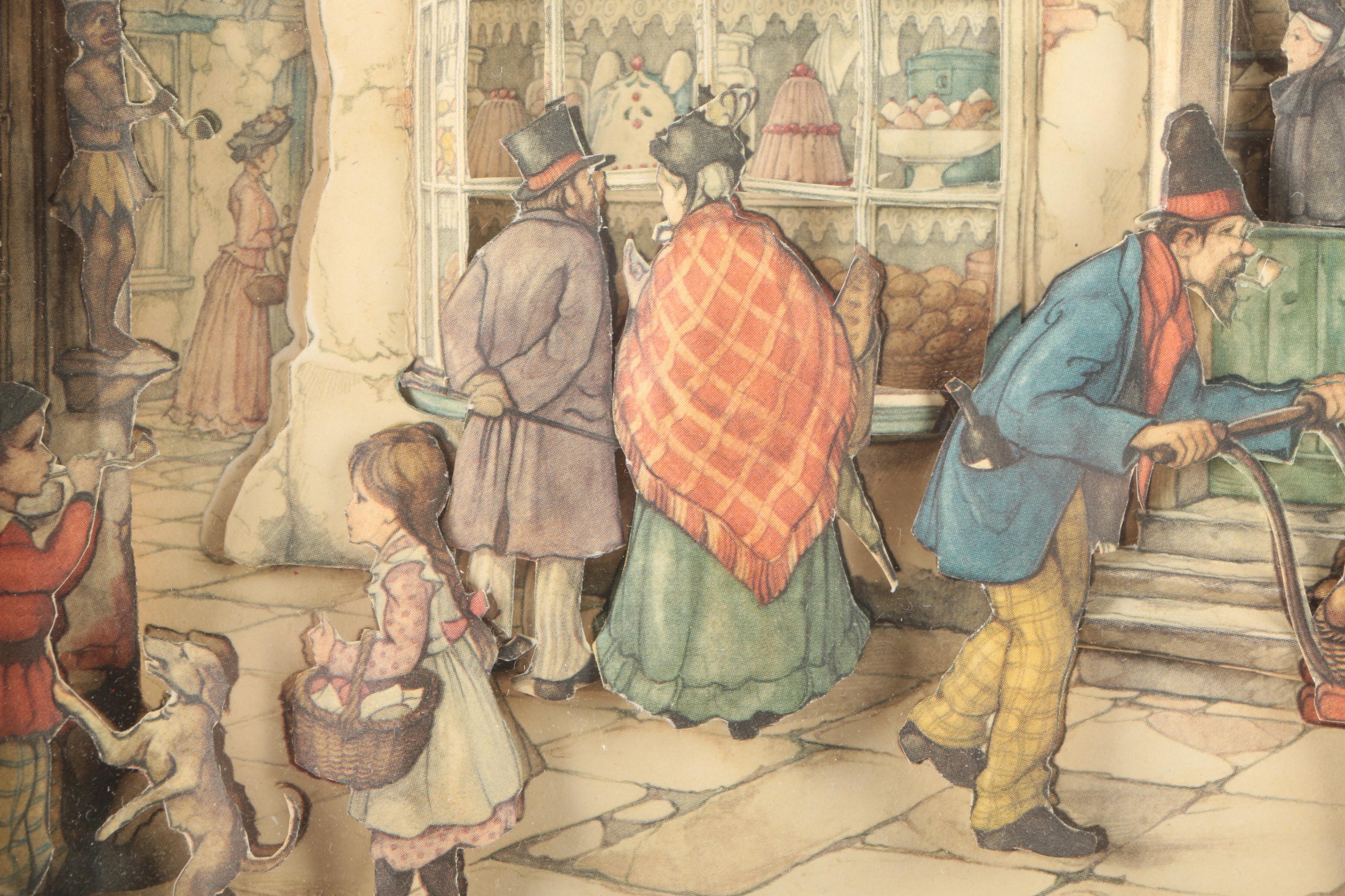 After Anton Pieck 3D Decoupage Collages With Offset Lithographs in Shadow Boxes