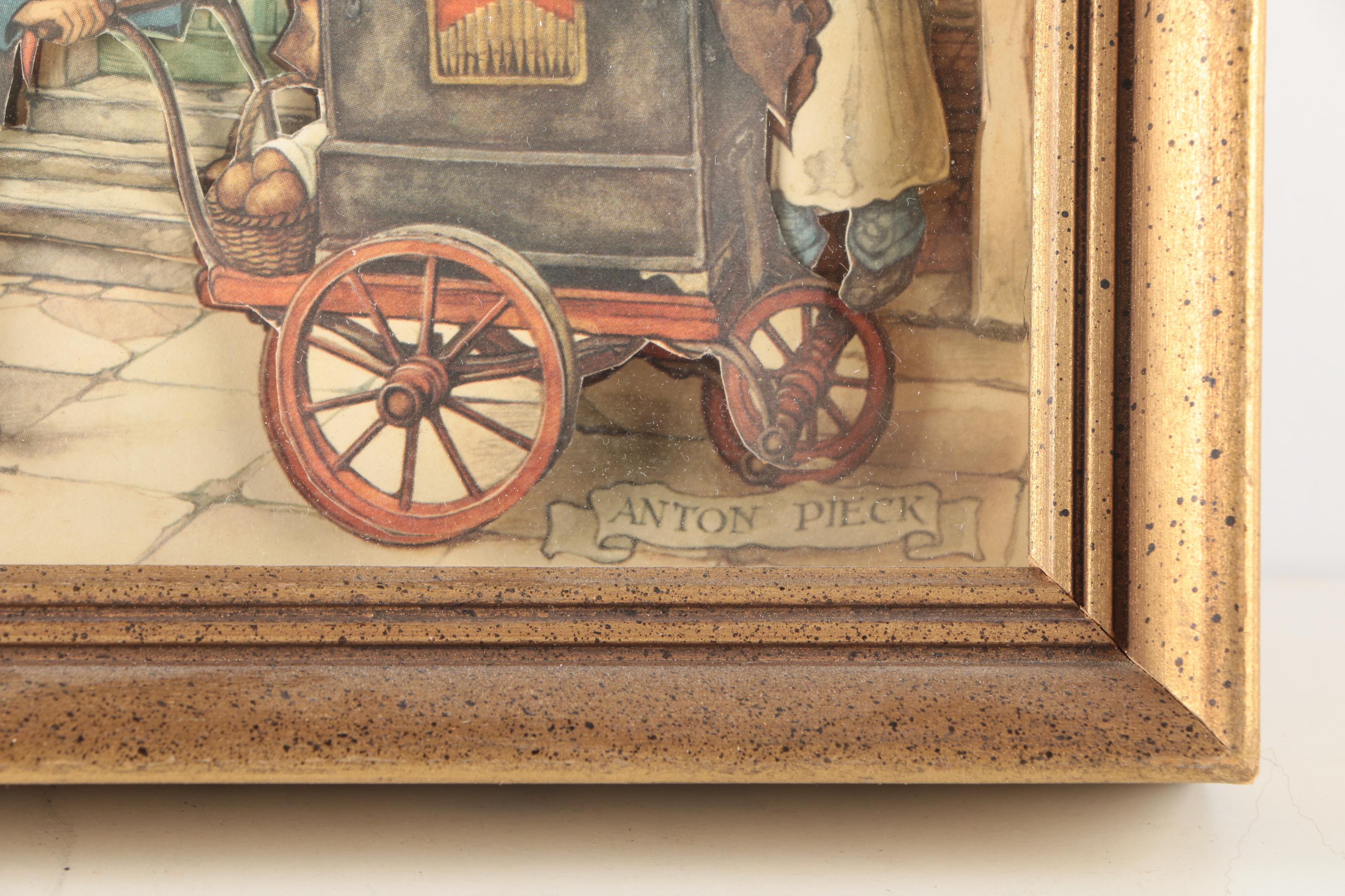 After Anton Pieck 3D Decoupage Collages With Offset Lithographs in Shadow Boxes