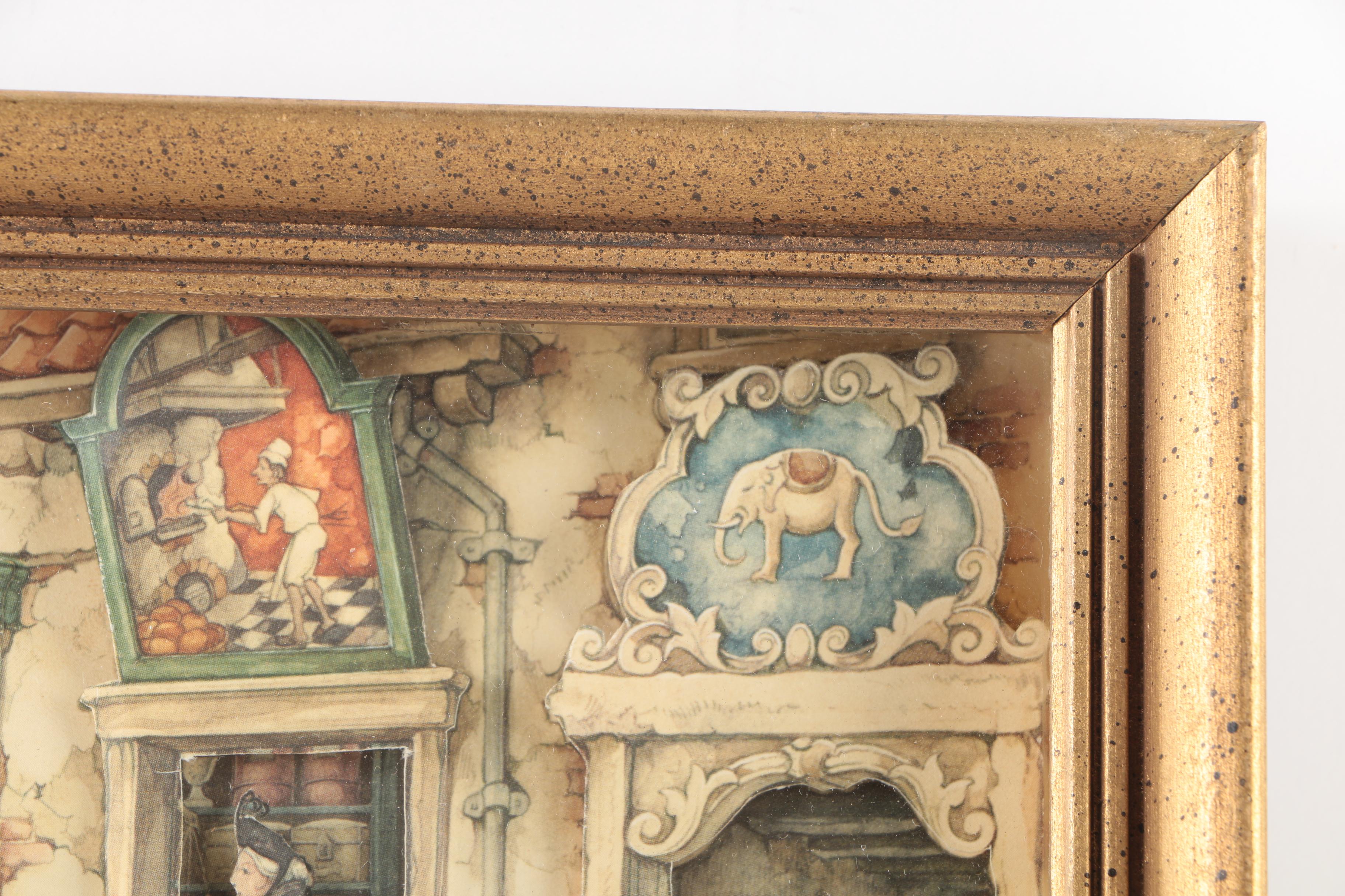 After Anton Pieck 3D Decoupage Collages With Offset Lithographs in Shadow Boxes