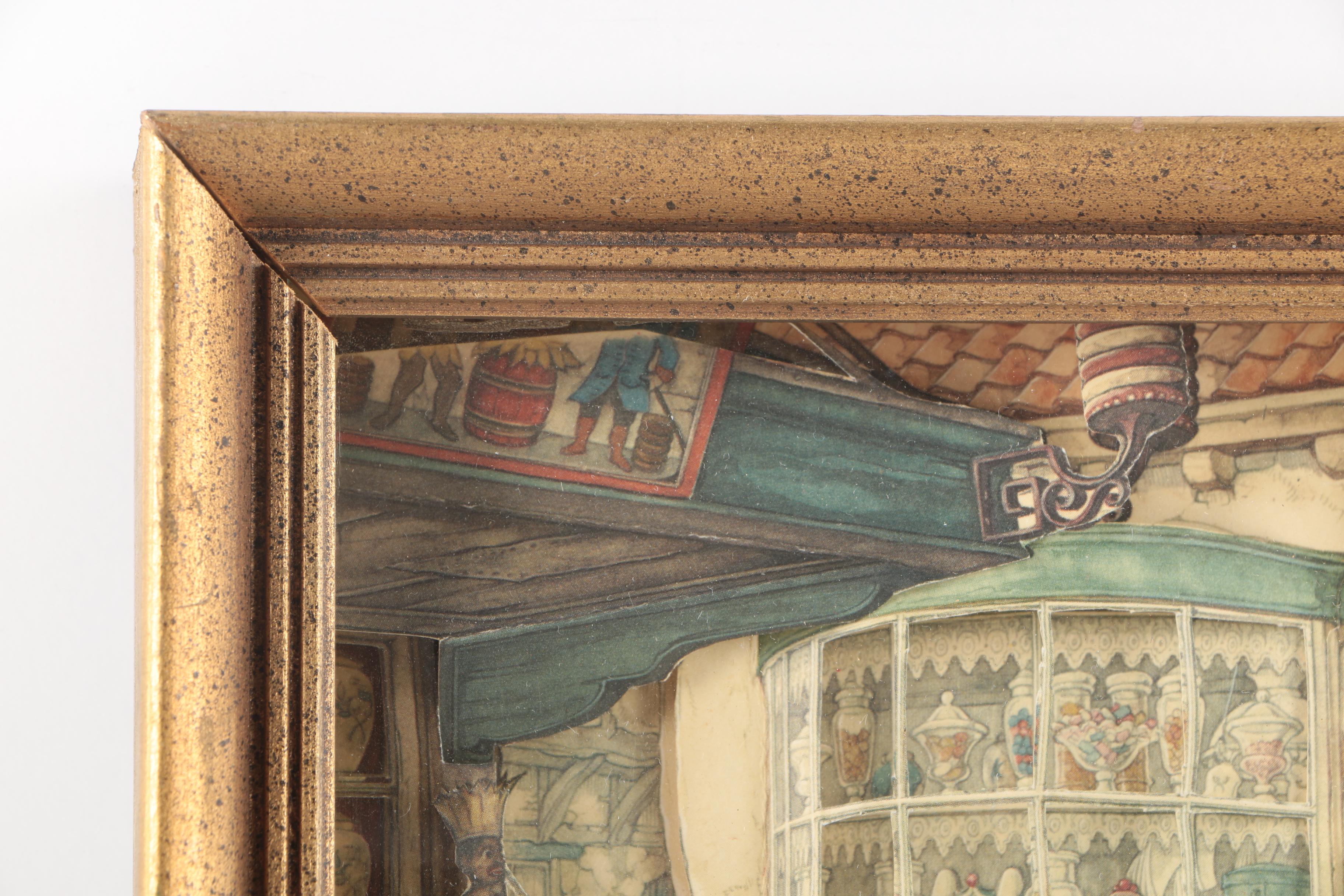 After Anton Pieck 3D Decoupage Collages With Offset Lithographs in Shadow Boxes