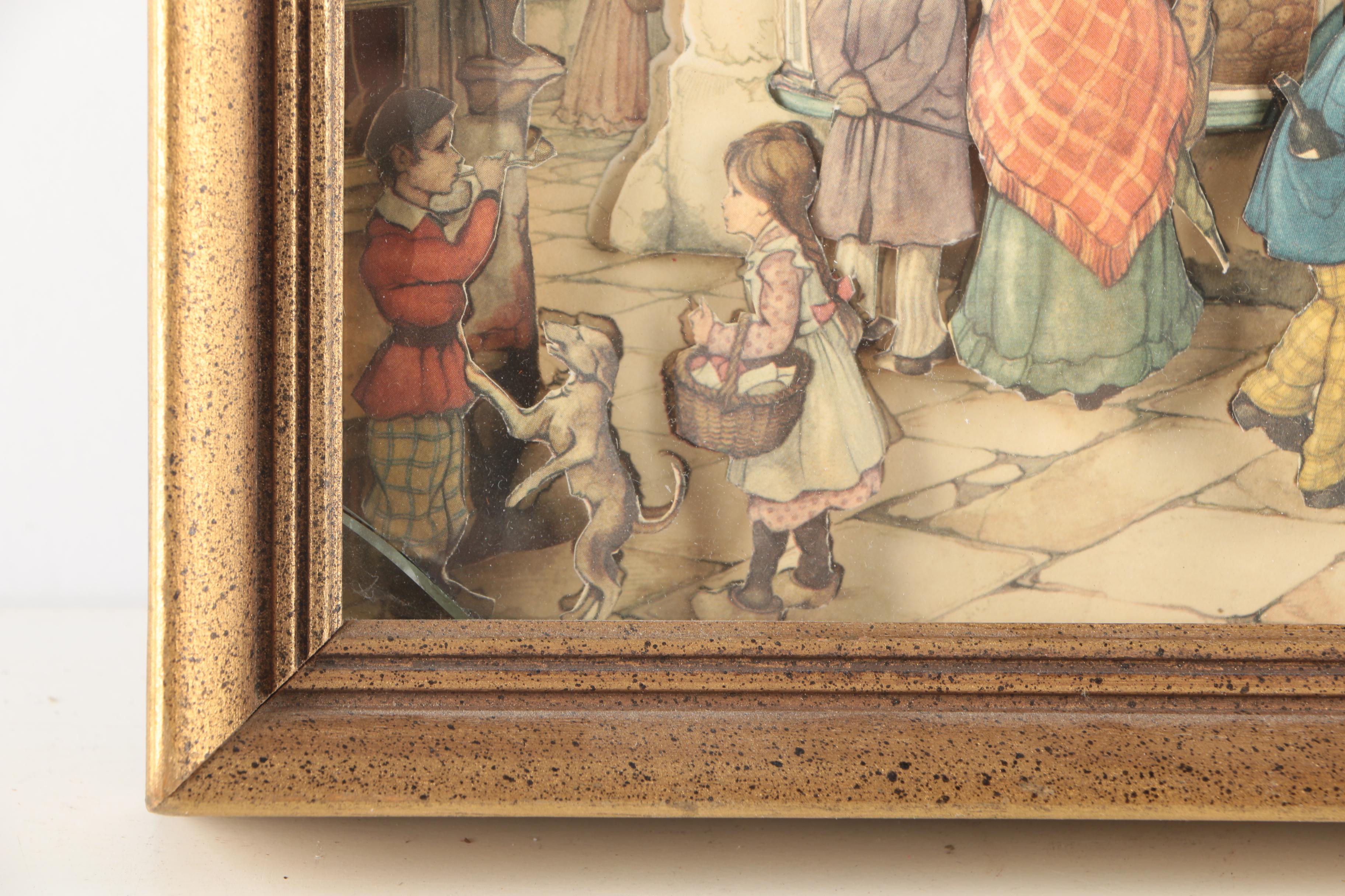 After Anton Pieck 3D Decoupage Collages With Offset Lithographs in Shadow Boxes