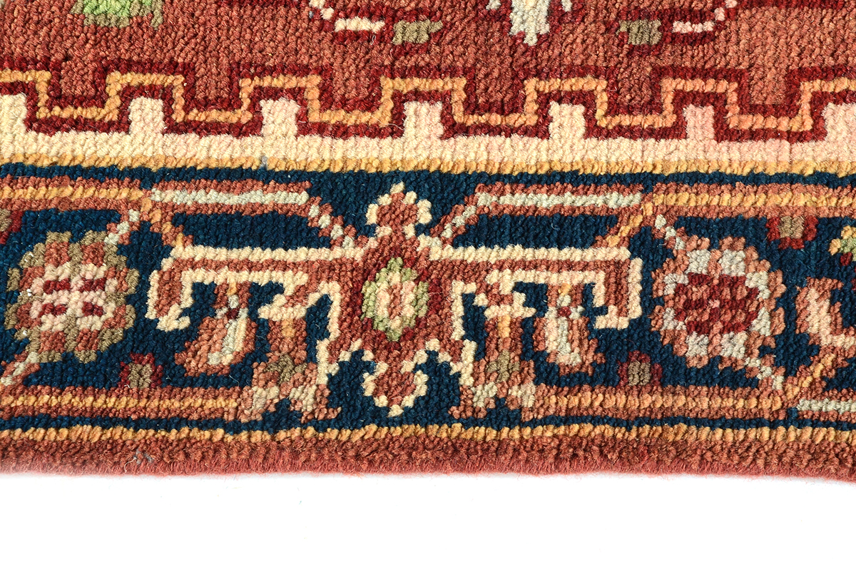 Hand-Knotted Indian Heriz Serapi-Style Runner Rug
