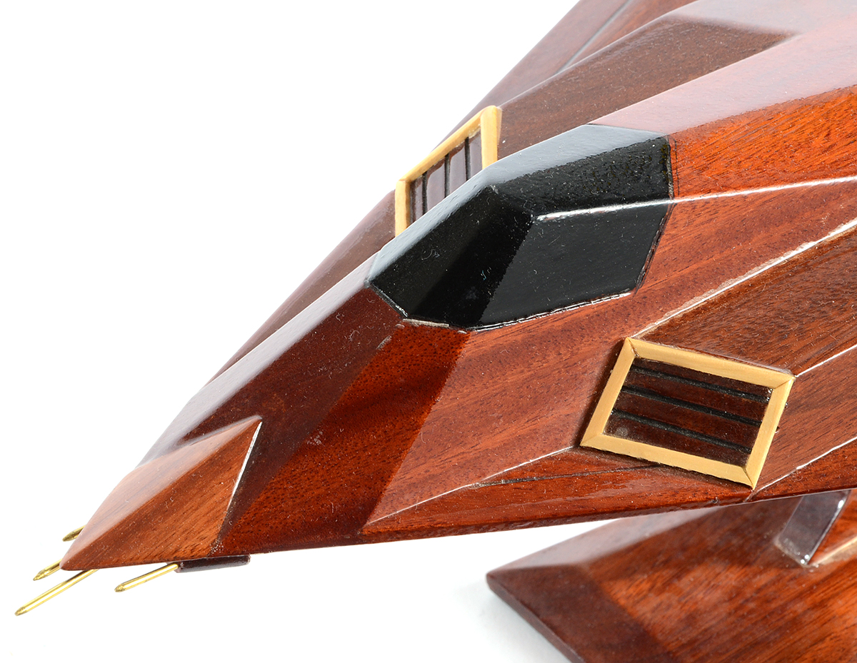 Wooden F-117 "Nighthawk" Stealth Bomber Model on Stand