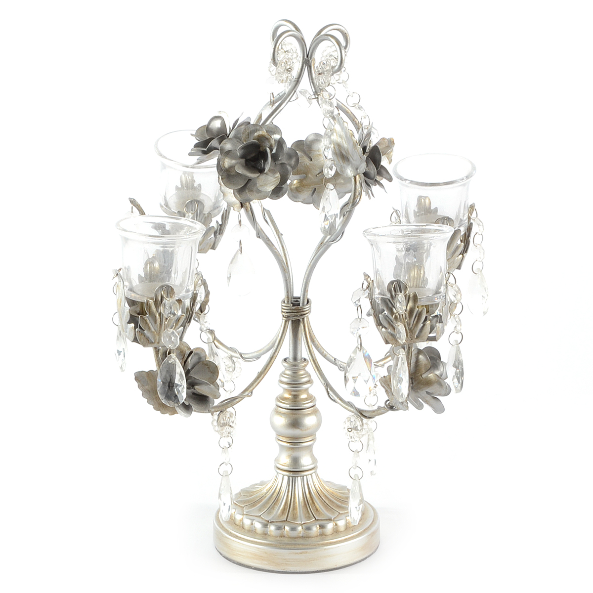 Silver Tone Metal Tabletop Candelabra