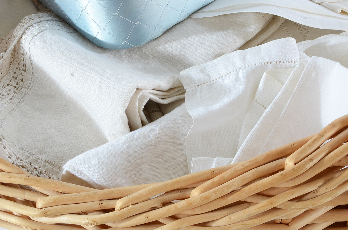 Vintage Assorted Table Linens in Basket