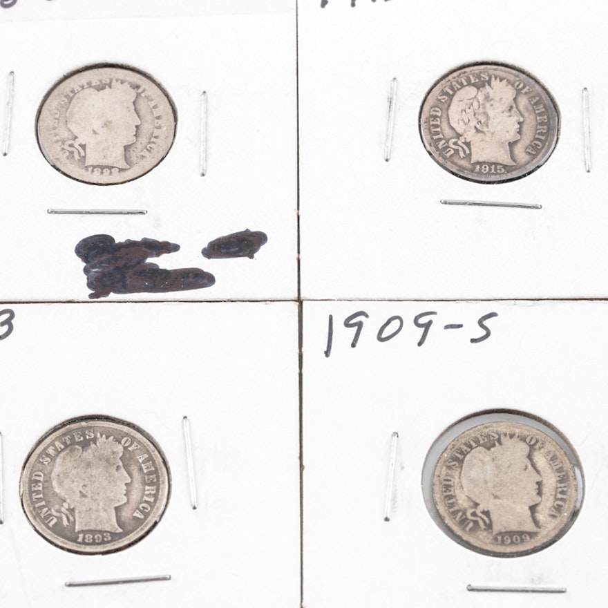 Group of 4 Barber Silver Dimes