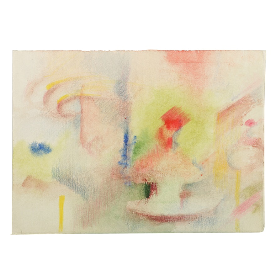 Beth Hertz Watercolor and Pastel Painting on Paper Abstract Scene