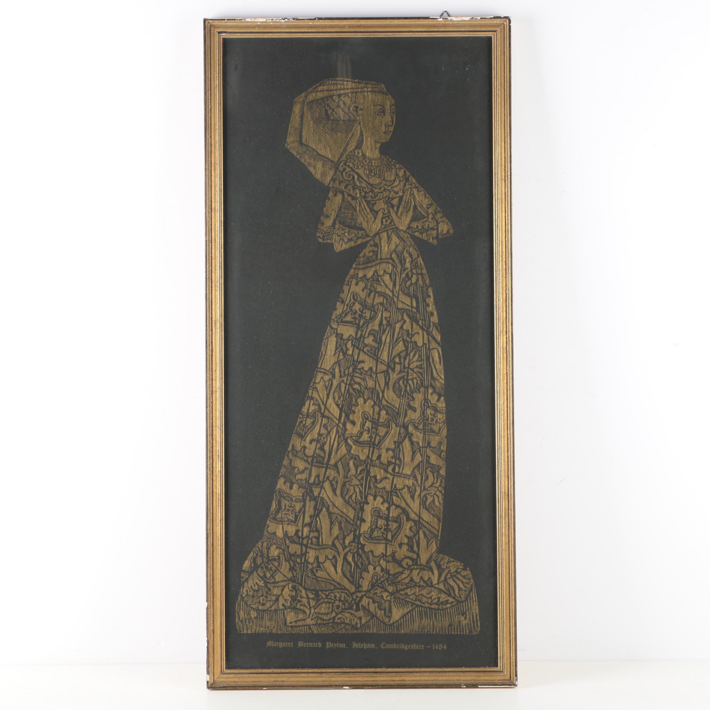 Woodblock After Original Tomb Rubbing "Margaret Bernard Peyton, Isleham, Cambrdigeshire - 1484"