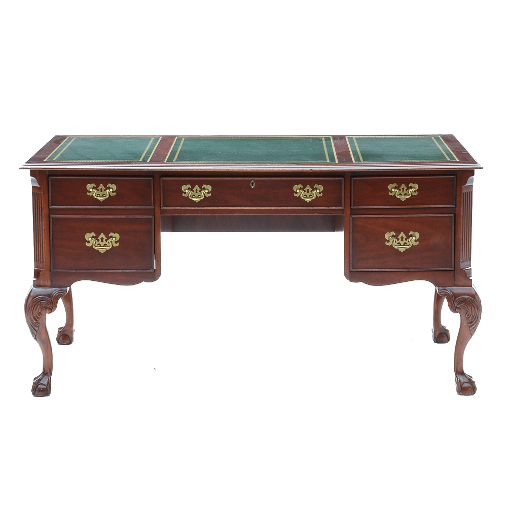Chippendale Style Leather Top Mahogany Desk by Sligh