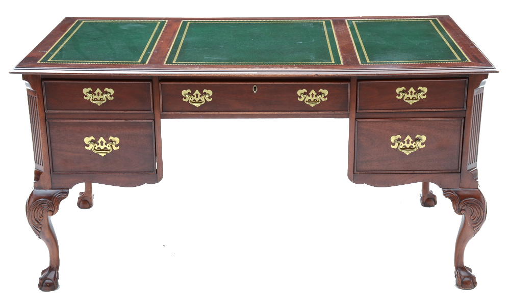Chippendale Style Leather Top Mahogany Desk by Sligh